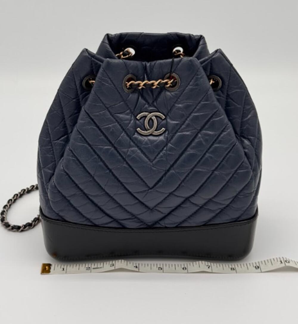 Chanel Gabrielle Backpack Navy Aged Calfskin Mixed Metal Chain 2019